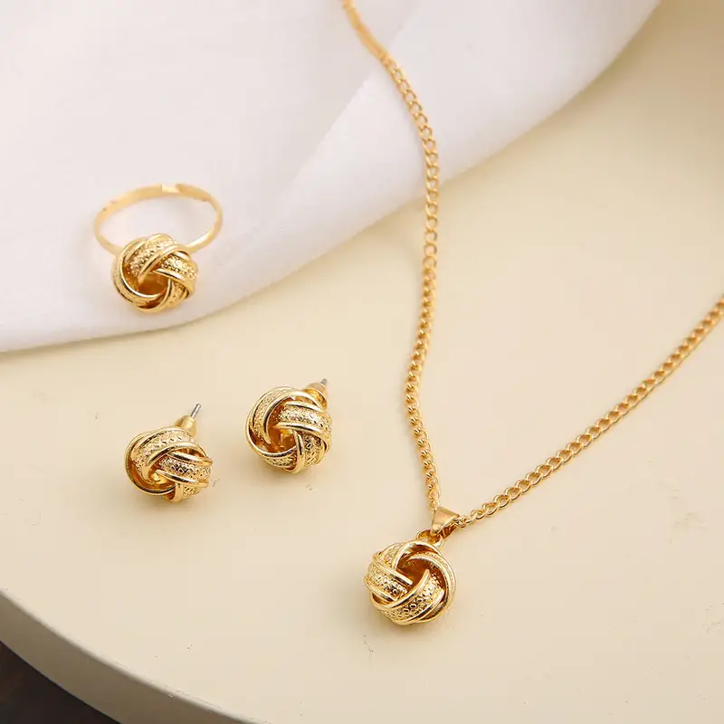 Simple Geometric Metal Necklace Stud Earrings Ring Set - Temu
